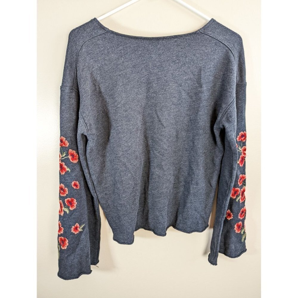 American Eagle Flare Embroidered Sleeve Wide Neck sweater Small Blue